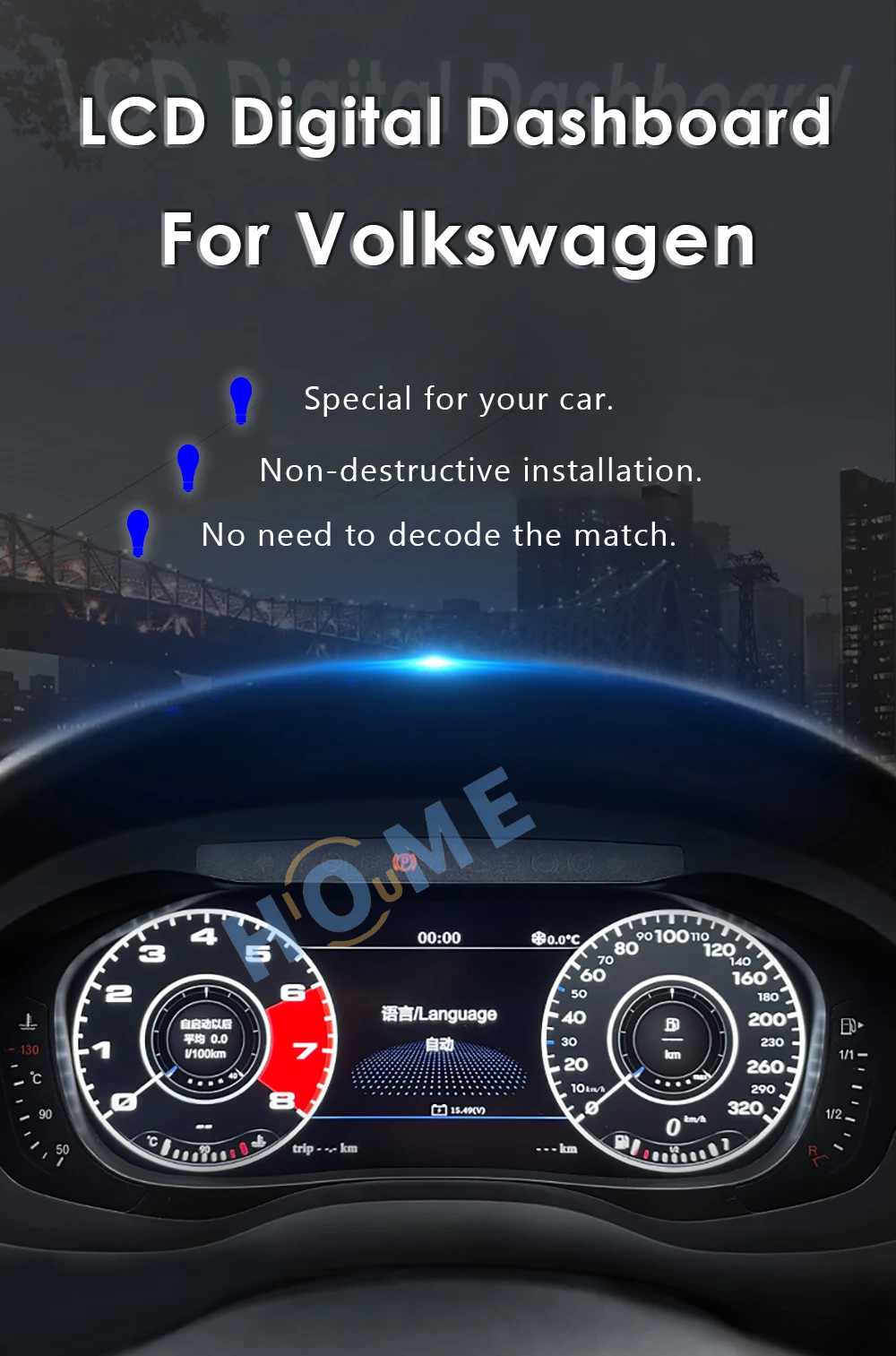 أجهزة قياس السرعة LCD لقمرة القيادة الافتراضية للسيارة أداة قياس العنقودية الذكية الرقمية للوحة القيادة لفولكس واجن باسات 2011-2015 #3