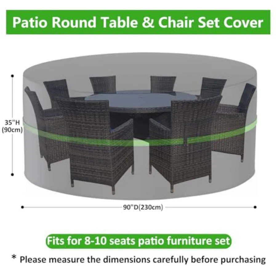 Round Patio Furniture Covers, 100% Waterproof Anti-Fading Outdoor Table Chair Set Covers, Round Patio Table Cover Windproof For