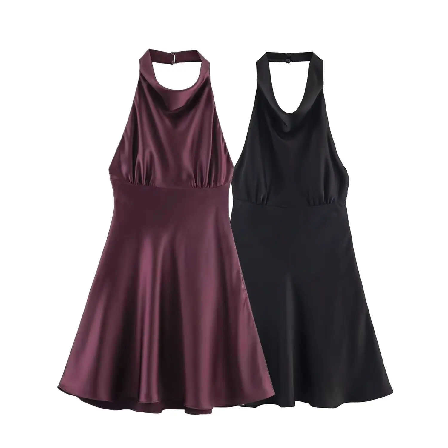 Sukienka satynowa w kolorze burgundowym BSAY, odzież damska, nowość na jesień 2025, seksowna sukienka mini z odkrytymi plecami i wiązaniem na szyi, francuska sukienka wieczorowa na bankiet, mujer.