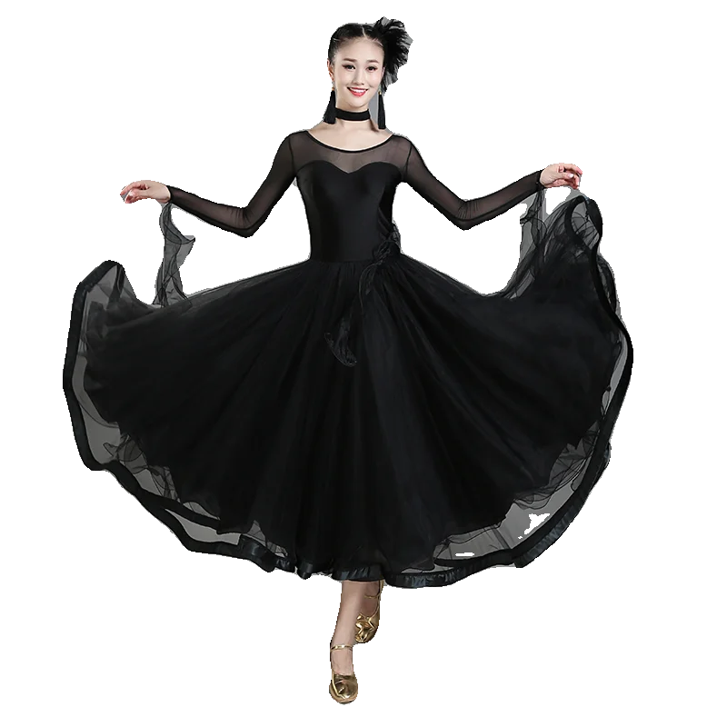 

New Modern Ballroom Dance Skirt With Big Swing/Competition Dress For Waltz Performance National Standard Dance Outfit D64