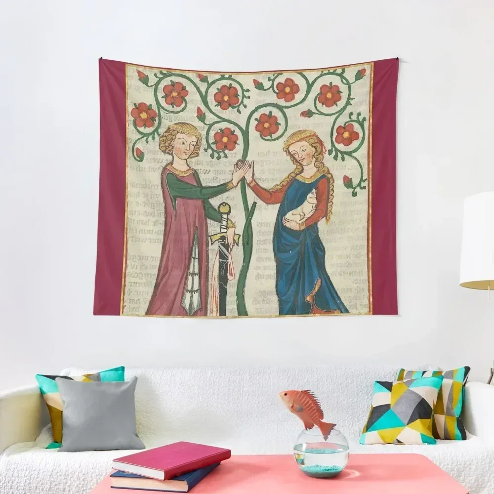 

Lovers Beneath The Tree Medieval Illumination Tapestry Decorative Wall Bedroom Deco Tapestry