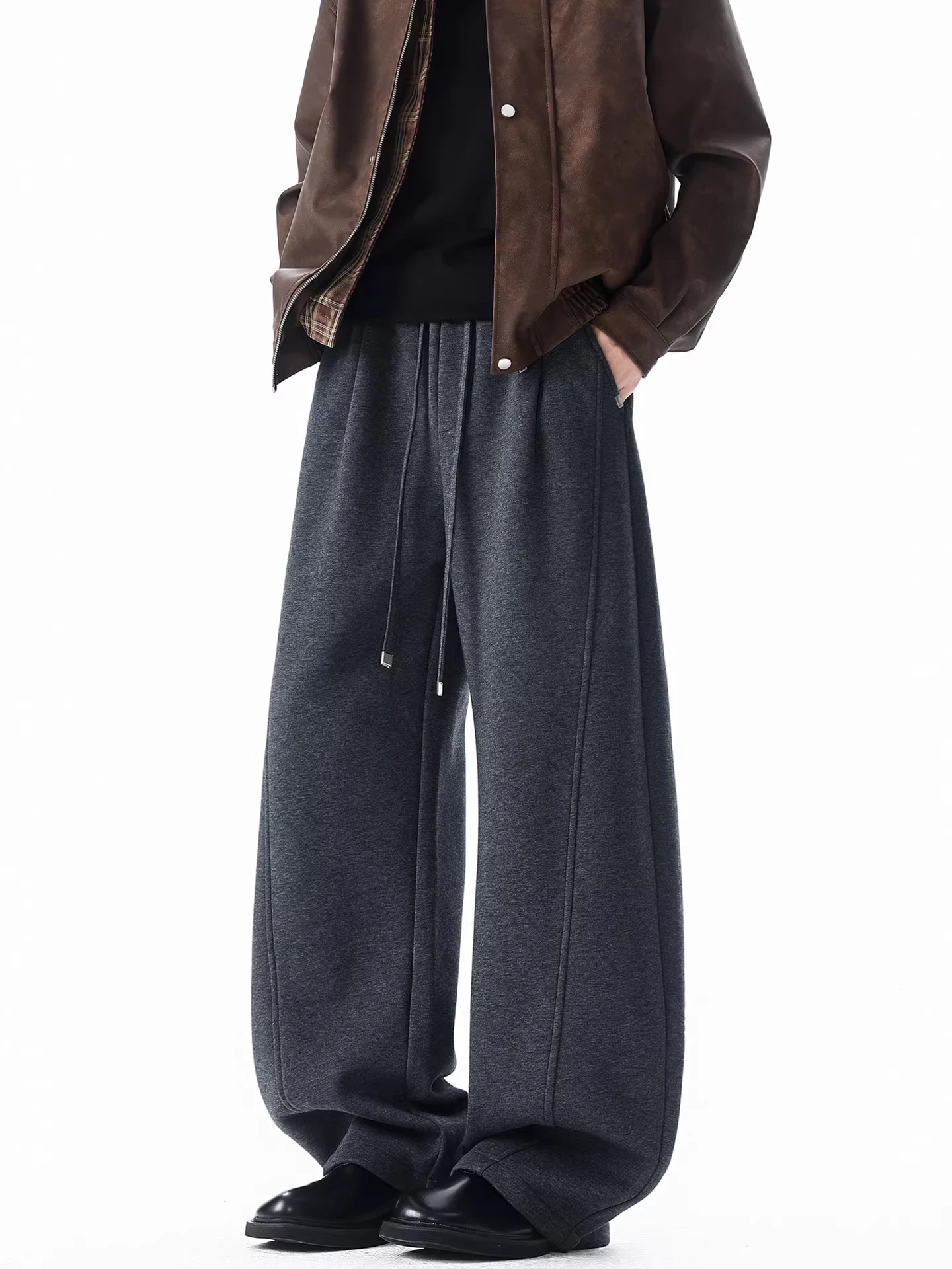 

Street Sle Men's Sweatpants Dstring Elastic Heavyweight Spor Loose Warm Versatile Long Trousers Casual Straight Leg Pants