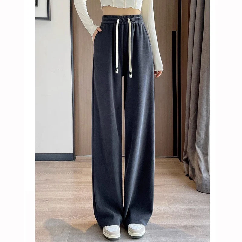 2025 Pantaloni da jogging comodi e solidi con coulisse da donna Pantaloni larghi a vita alta da donna Pantaloni casual a gamba dritta