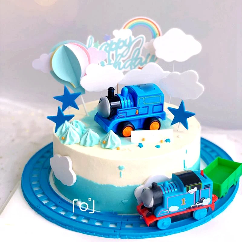 Spur Eisenbahn Zug Kuchen Topper Geburtstag Party Dekor Kinder Baby Dusche Junge Kuchen Dekor 1. Geburtstag Junge Weihnachten Party Kuchen Dekor – Detail 1