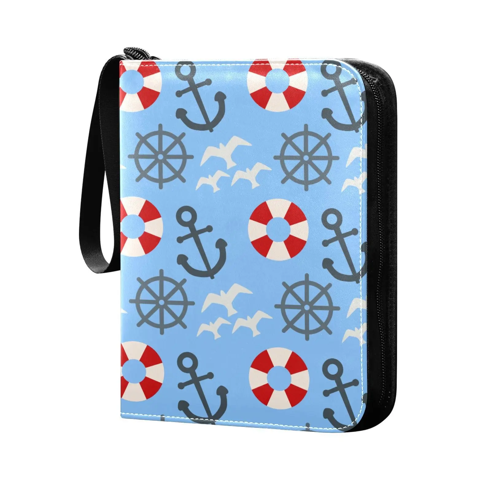 Blue Anchor Nautical 4 Pocket Card Binder, 400 Double Sided Pocket Album for Sport Game Cards, Unique Card Collection Storage