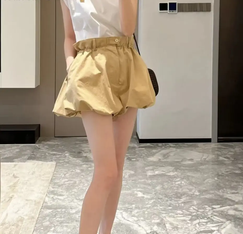 KONDALA Khaki Balloon Shorts Casual Street Style Elastic Waist Pockets High Waist Summer Fashion 2025 Loose Fit Leisure Pants