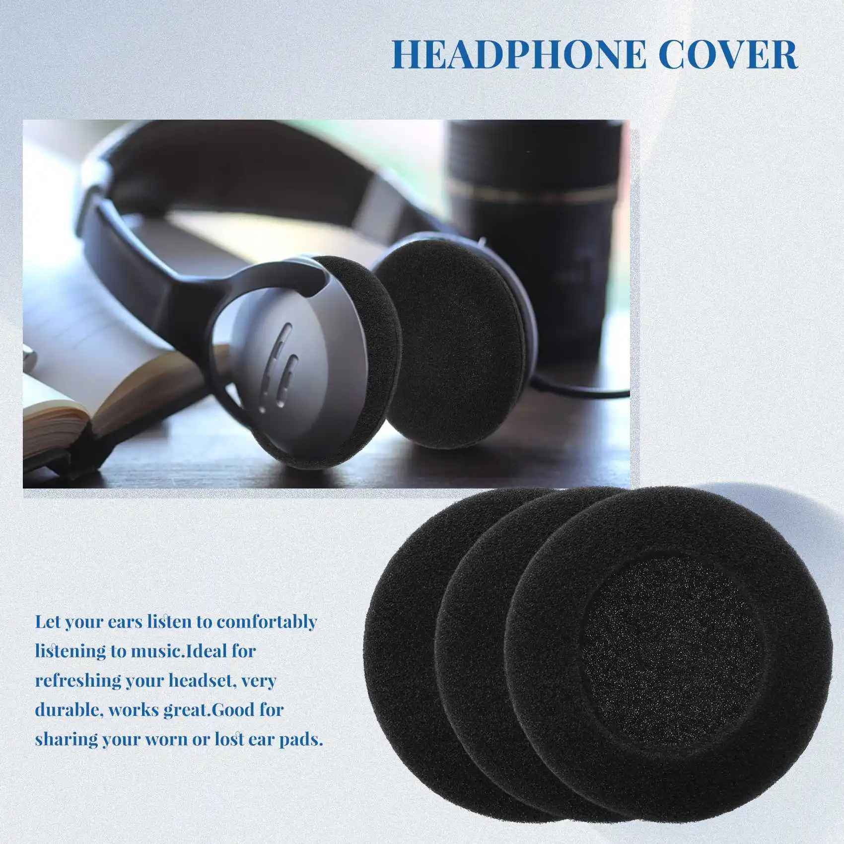 Espuma Ear Pad Capa para Fone de Ouvido, Preto, 50mm, Pacote de 2 pcs