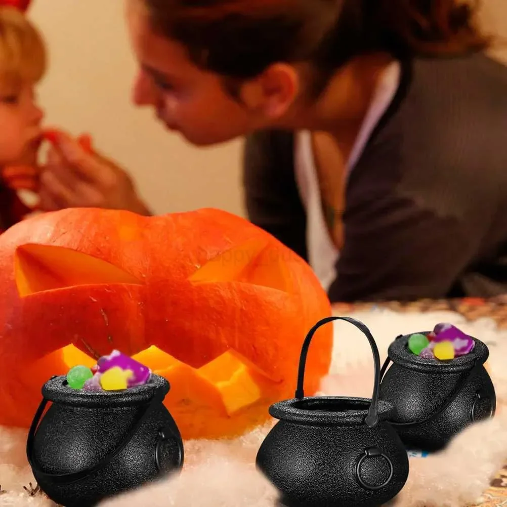 

12 Pcs Halloween Candy Jar Gold Coin Childrens Birthday Gifts Kettle Pot Trick Or Treat Plastic Bowl Holder Cauldron
