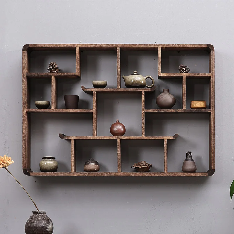 Wandregal aus Holz im chinesischen Stil, rustikale schwebende Regale für Wohnzimmer, an der Wand montiertes Aufbewahrungsregal, Heimdekoration