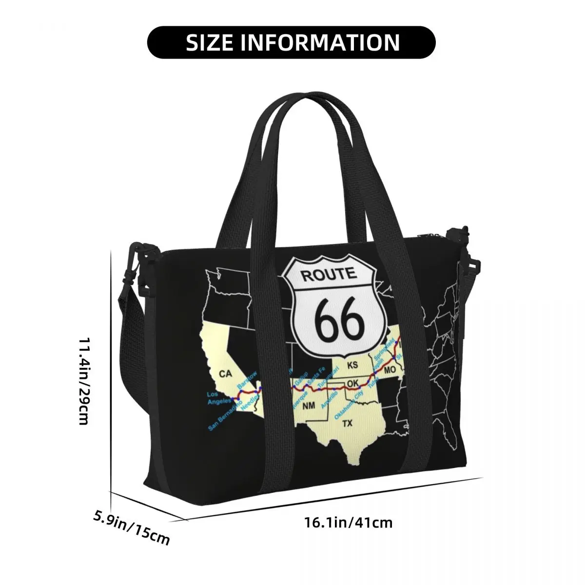 Custom Routes 66 USA Highway Beach Tote Bag Women Map The Mother Road Large Compartment Beach Gym Travel Bags