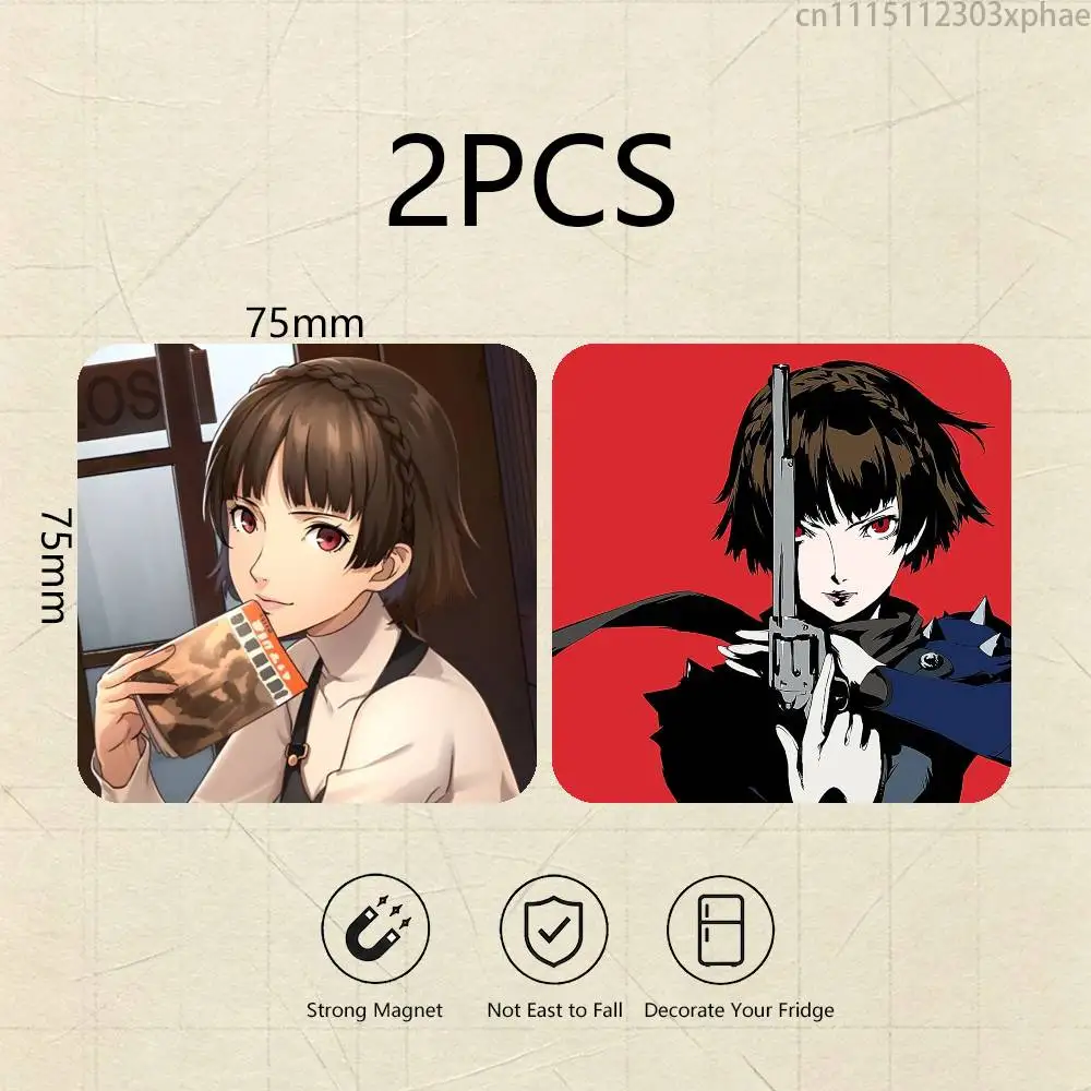 Makoto Niijima Persona Queen Anime 2-Pack Set Refrigerator Magnets, Soft Magnetic Heat Transfer Refrigerator Magnets Gift