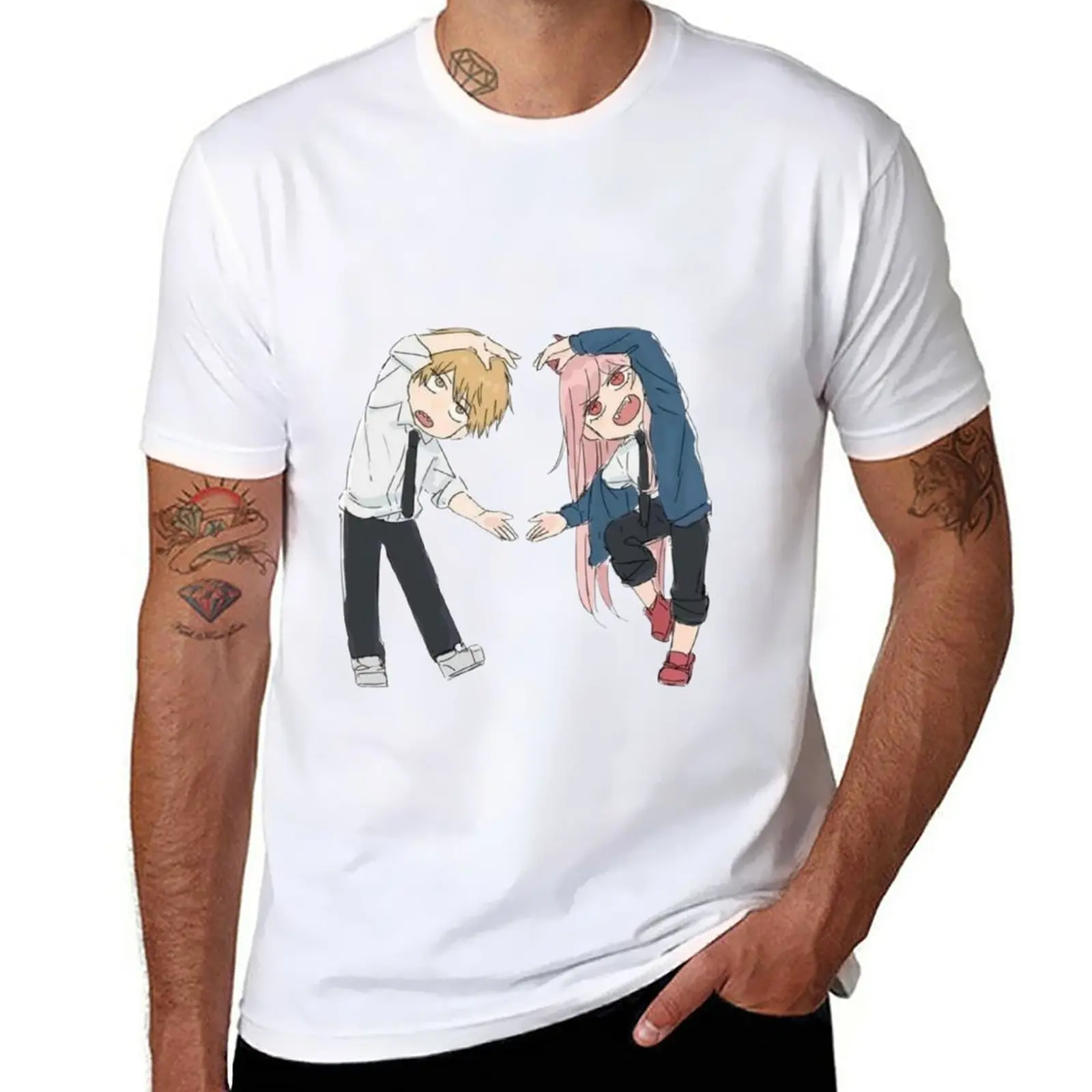 

New Chibi denji x power T-Shirt hippie clothes Short sleeve tee custom t shirt mens graphic t-shirts