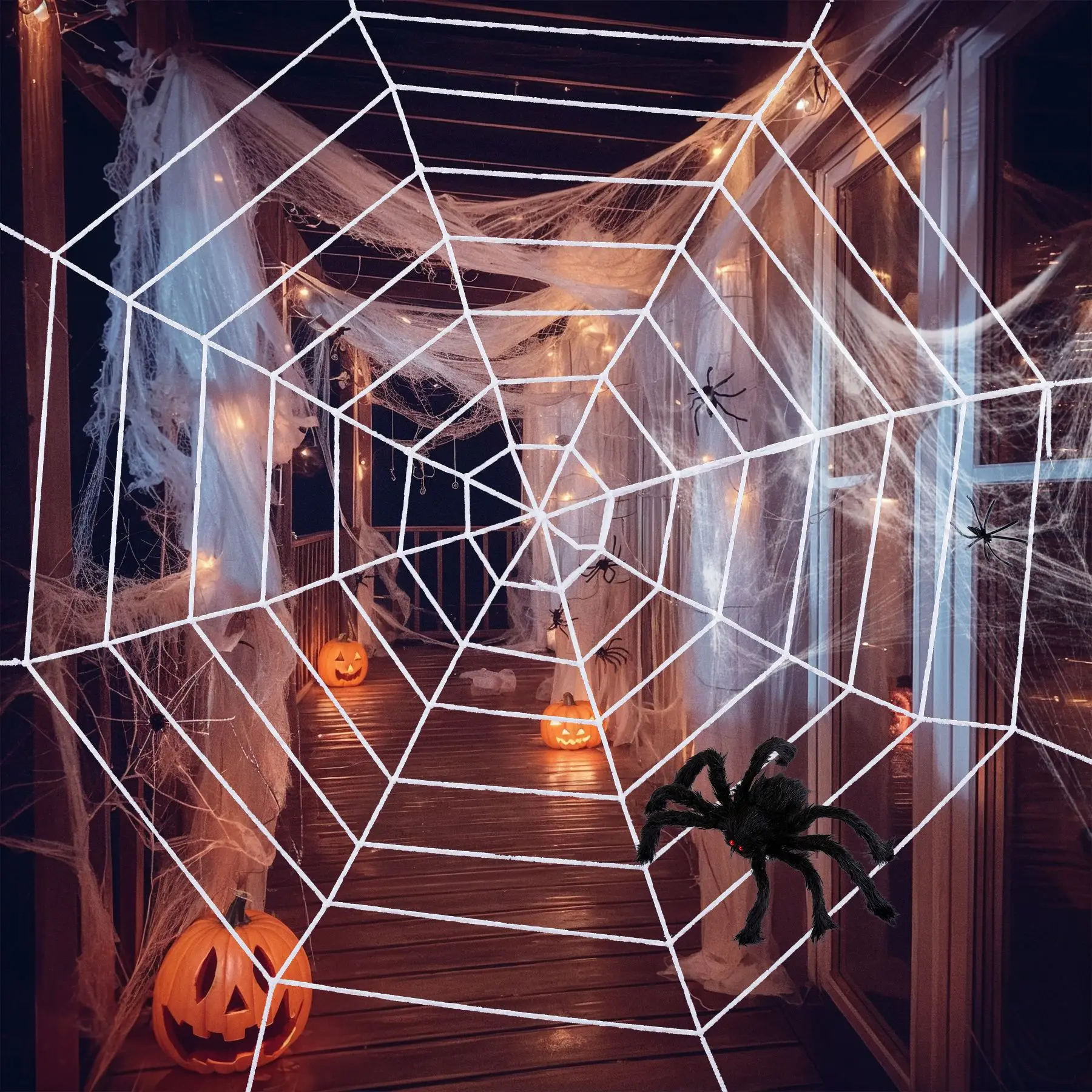 Halloween Polyester-cotton Round Spider Web Spider Silk Simulation Plush Spider Suit Party Trick Props Haunted House Decoration