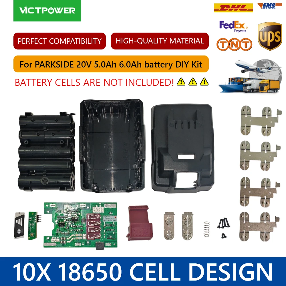 Compatible PARKSIDE PAP20 20V Battery Housing Kit Empty Shell Case Cover BMS 6Ah 5Ah 10x18650 Shell  High Quality