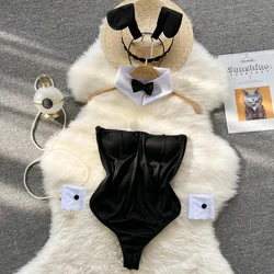 Bunny Girl Solid Color Slim Sexy Bodysuit Strapless Erotic Lingerie Cosplay Uniform Pajamas Pad Women Nightwear Jumper Playsuit