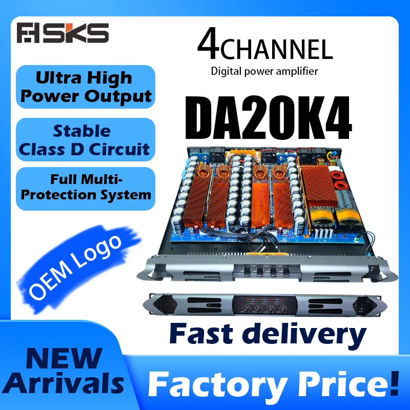 DA20K4 4x2000W 8Ohm 1U Class D Digital Power Amplifier 4CH 3200W 4Ohm Professional Audio Amp for Touring Line Array Subwoofer