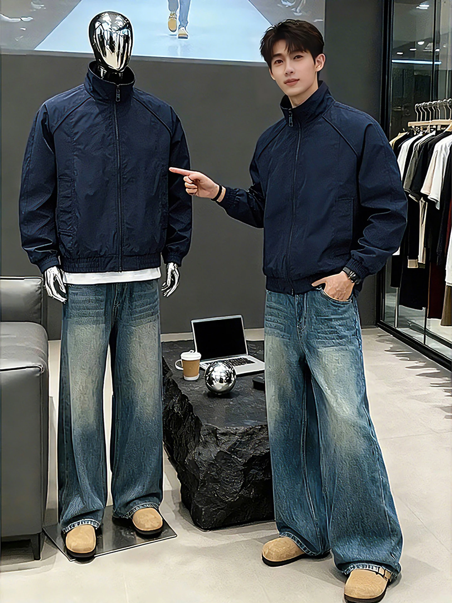 

Мужская куртка Cleanfit Royal Blue American Workwear: весенняя, дышащая, с воротником-стойкой, в стиле бейсбольной куртки/куртки-бомбера