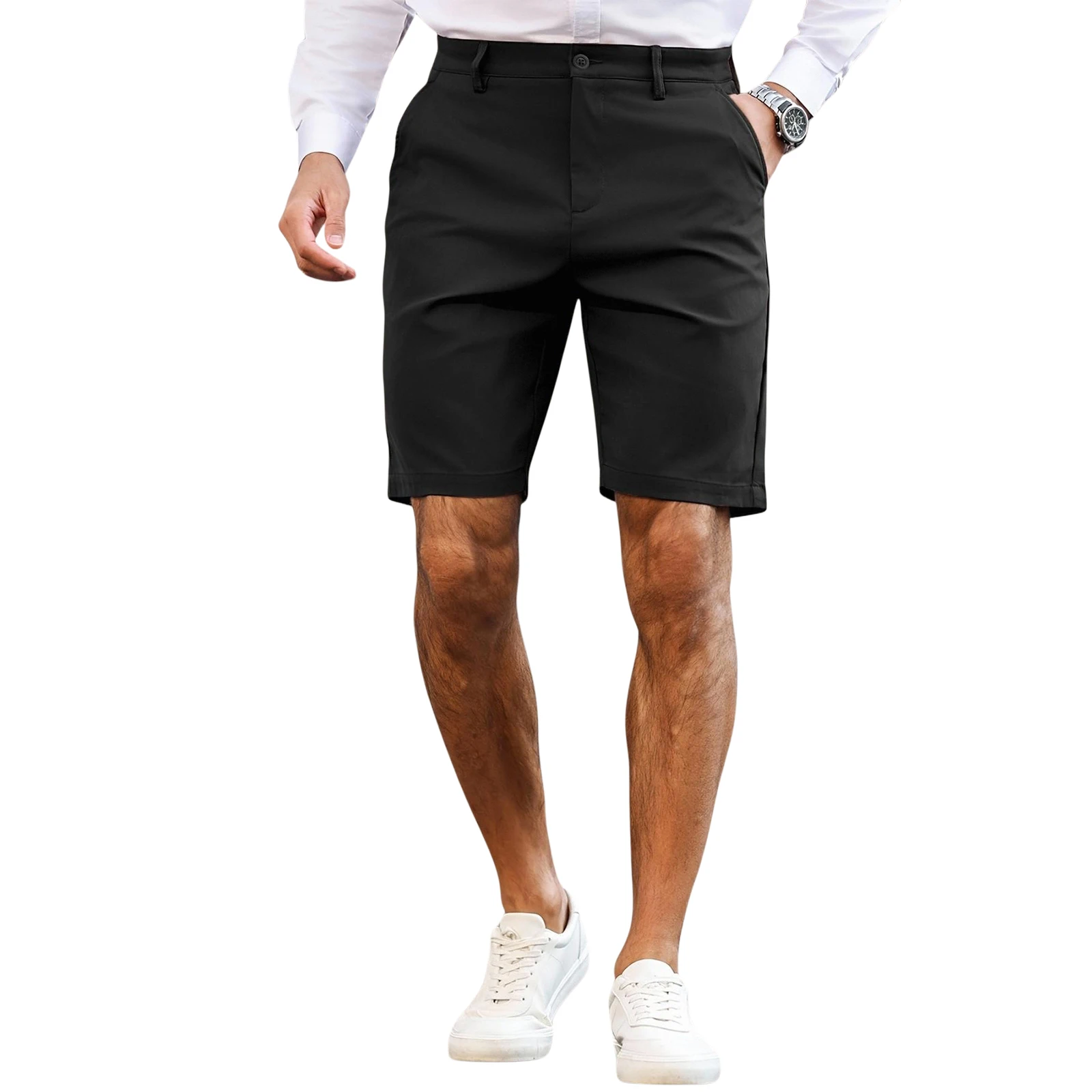 Men's Straight‑Fit Suit Short Pant Button Closure Waist Classic Solid Business Formal Office Wear Casual Dress Shorts