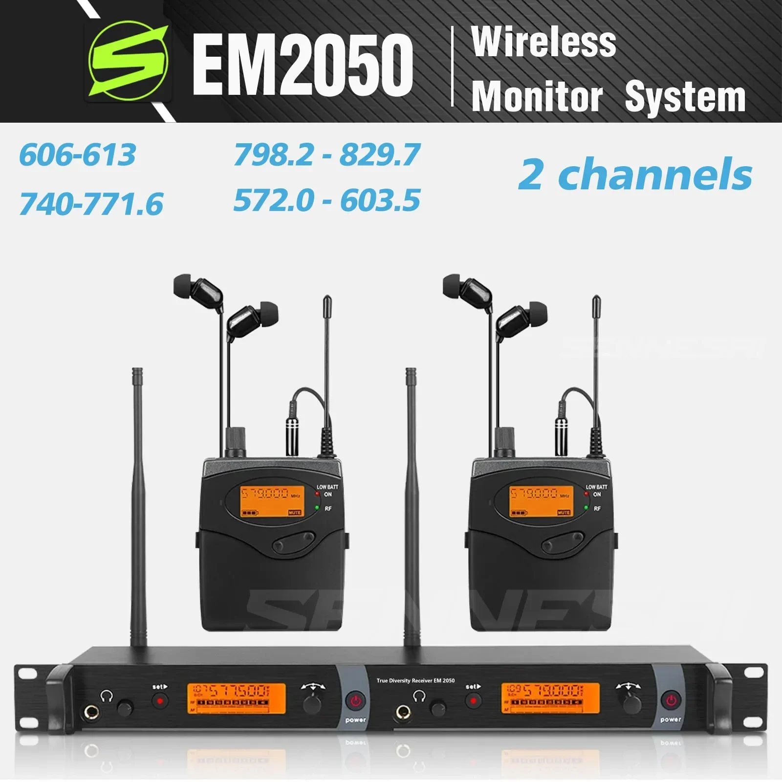 Qualité supérieure! UHF EM-2050 dans la surveillance du canal 2 du système 2 de moniteur d'oreille Bodypack disponible dans plusieurs bandes pour l'étape! Métal entier