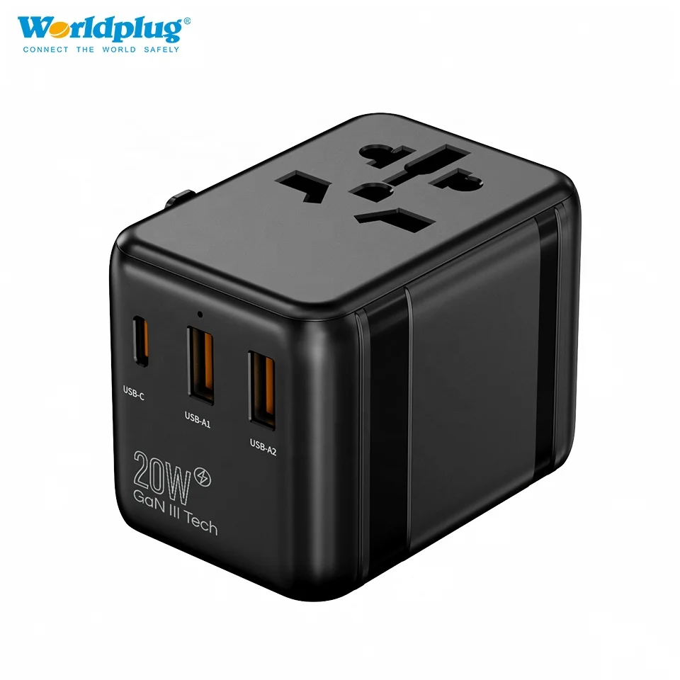 20W GaN International Power Adapter Worldwide Travel Plug Adapter with USB Type-C