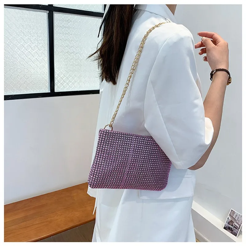 Bling Rhinestone Evening Clutch Bag Women Korean Diamond Chain Bag Dinner Party Handbag Purse Ladies Small Square Shoulder Bag