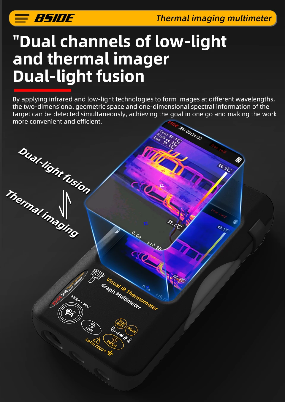 BSIDE SH7 320*320 Thermal Imager Camera 20000 Counts Touchscreen Digital Multimeter 2 in 1 IR Camera for Macro Lens Repair PCB