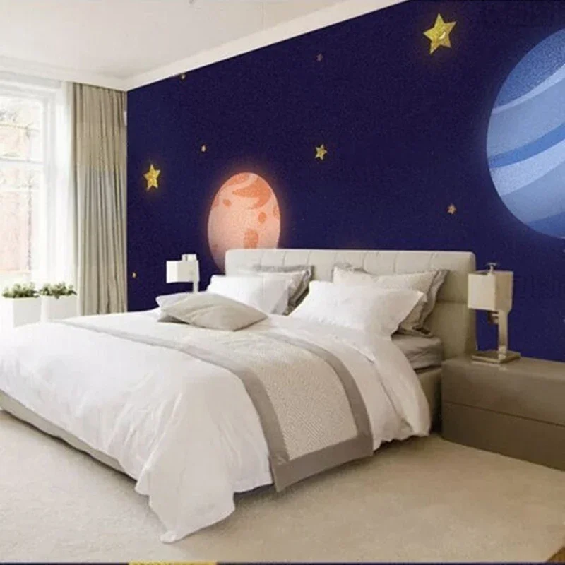 Hand-drawn dreamy illustrations of planets starry skies children's room TV luxurious home decoration bedroom background wall