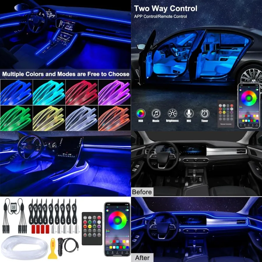 

Car LED Strip Lights, LEDCARE 9 in 1 RGB Car Interior Lights with APP and Remote Control, 16 Million Colors Ambient Lighting Ki
