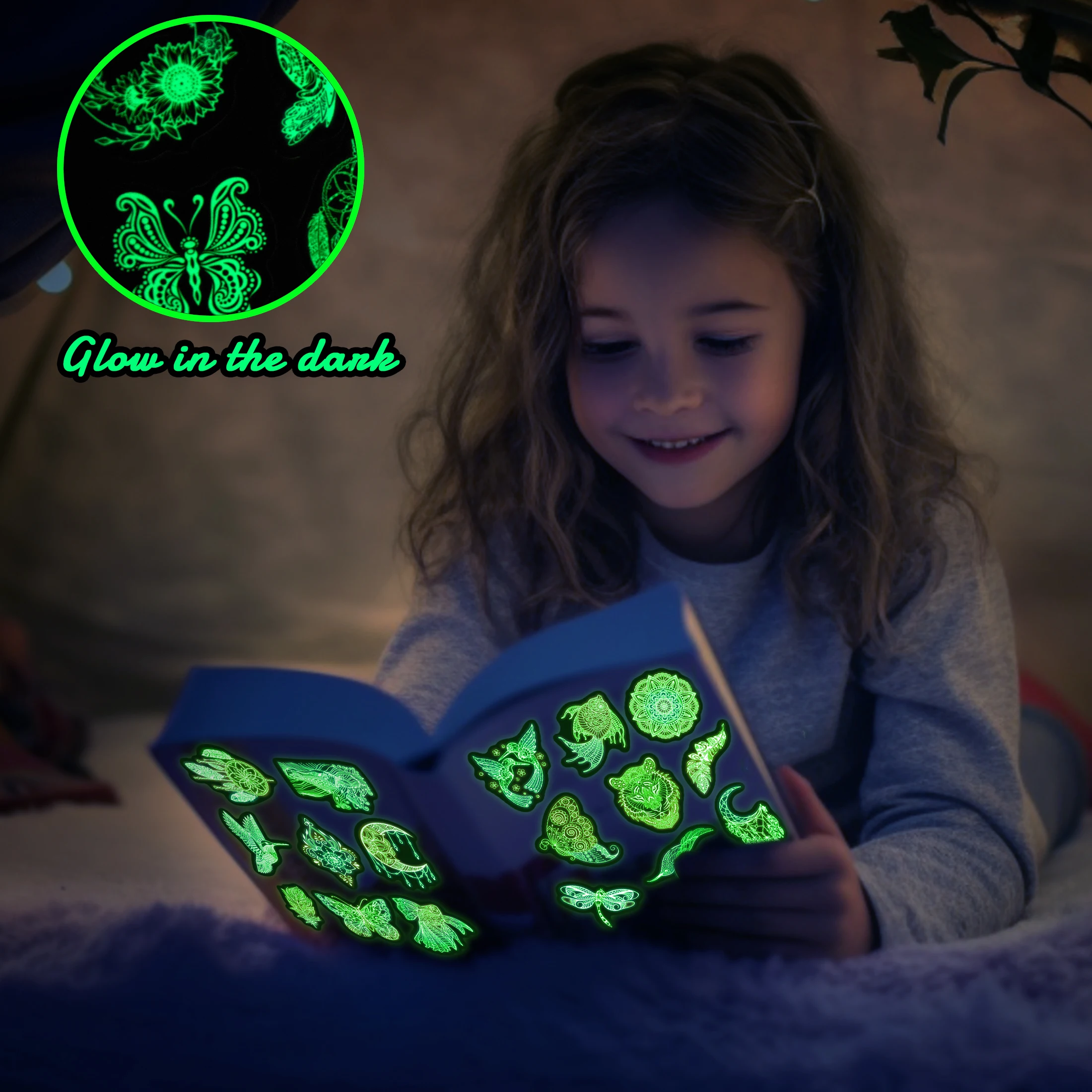 Autocollants néon en filet de rêve, dégradé de couleur, brillent dans la nuit, autocollants en vinyle imperméables, décoration d'ordinateur et de téléphone pour enfants, DIY bricolage, 50 pièces