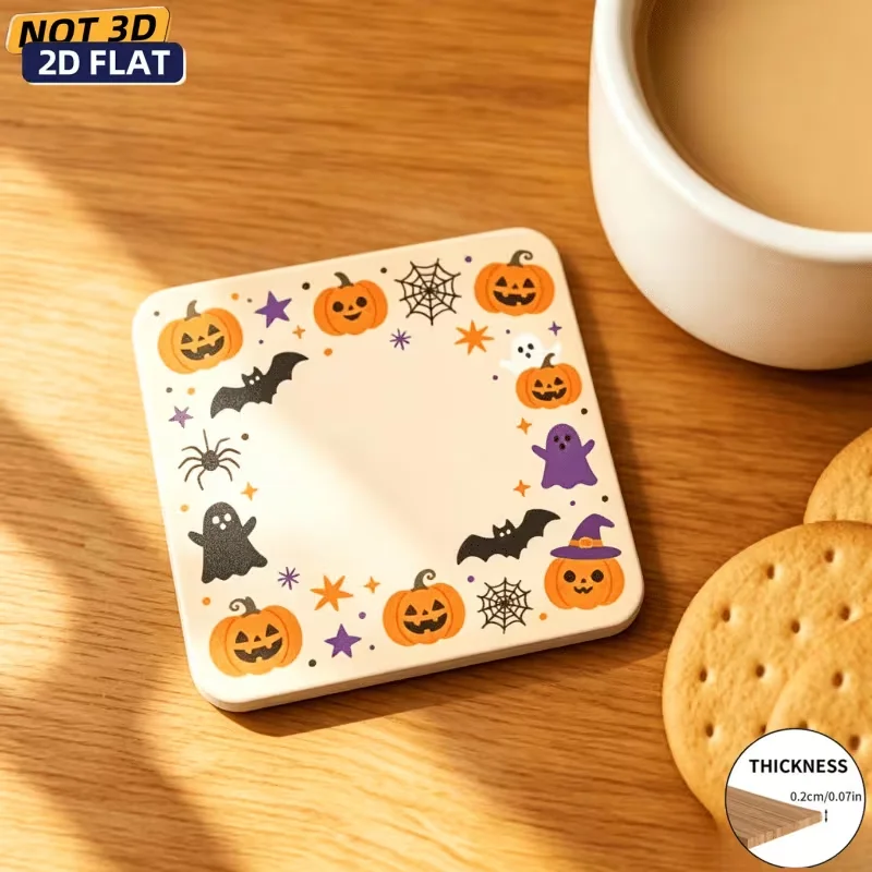 Halloween Pumpkin And Ghost Coasters Set of 4 Autumn Holiday Coaster Decorations for Day of the Dead Tabletop Accessories