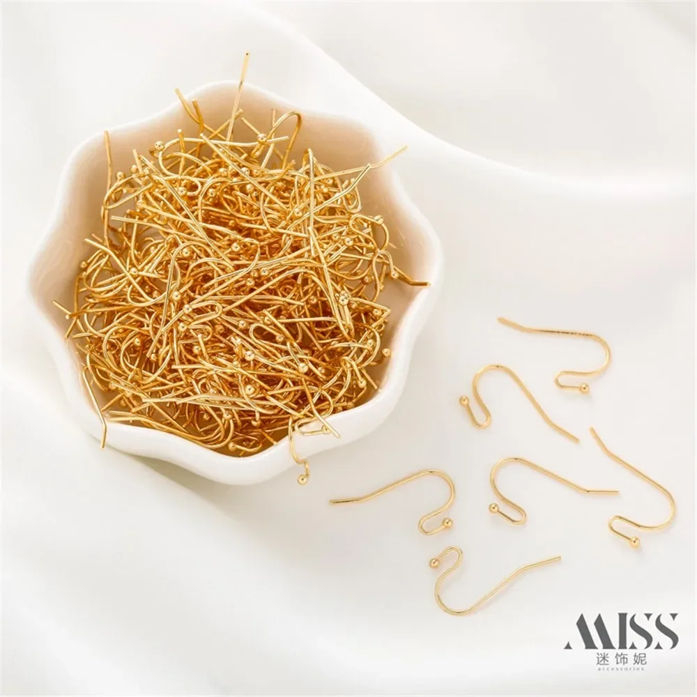14K Gold-plated Anti Allergic Flat Ear Hook Spring with Bead Ear Accessory DIY Handmade Earring Material