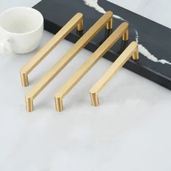 Gold Cabinet Handle Solid Brass Wardrobe Pull Handle Minimalism Drawer Bar Kitchen Furniture Hardware 106/138/170/202/234mm