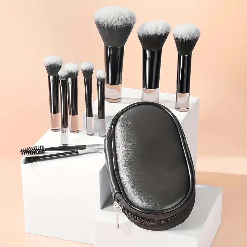 8-Piece Mini Makeup Brush Set with Pouch | Travel-Sized Cosmetic Brushes for Eyes & Face | Portable Beauty Tools with Storage
