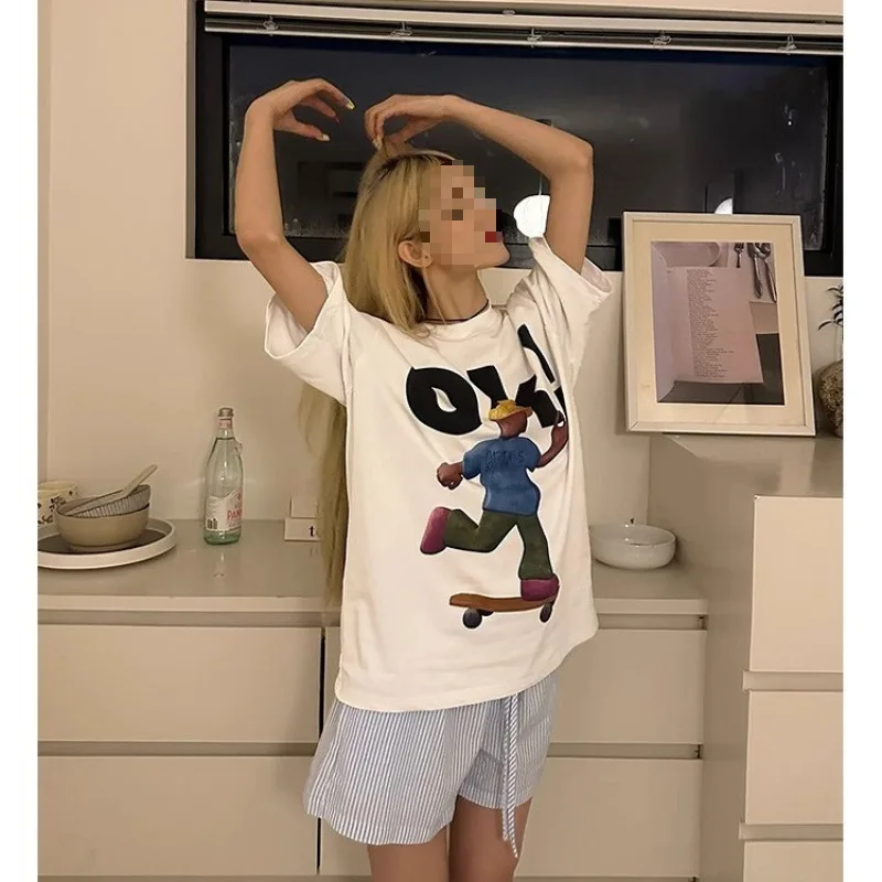 Y2K 스트라이프 반바지 여성용 하라주쿠 블루 박서 반바지 스트라이프 밴딩 반바지 포켓 한국 스타일 비치 반바지