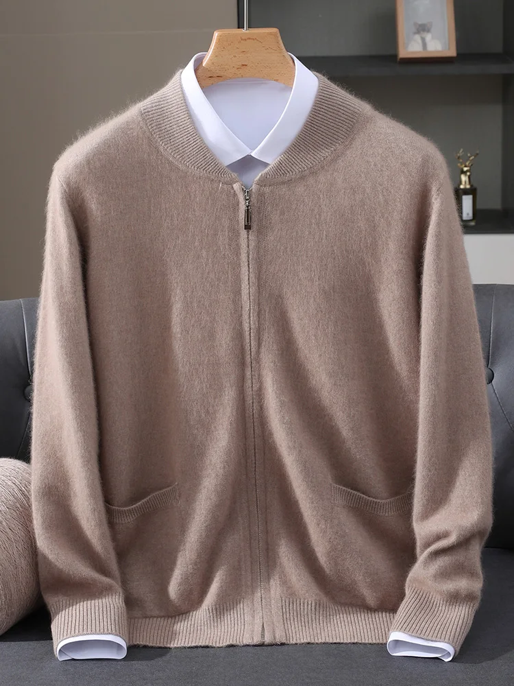 

Comfort Soft Zip-Up Cardigan Thick Warm 100% Mink Cashmere Sweater Autumn Winter Casual Loose Men's Daily Basic Clothing Tops