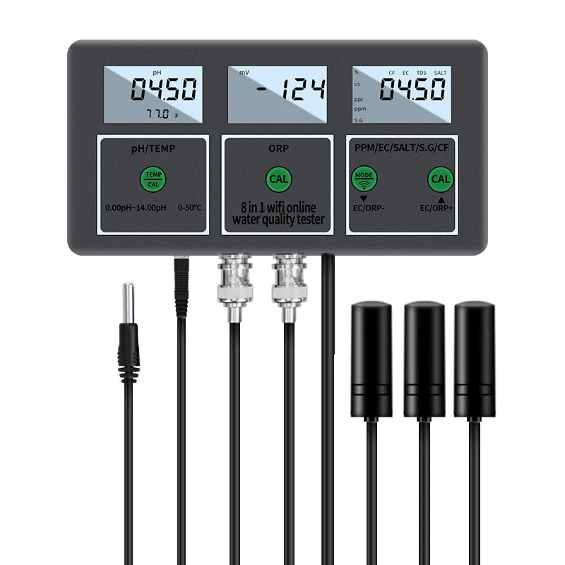8 في 1 على الإنترنت PH/TEMP/EC/PPM/ORP/SALT/S.G/CF مقياس جودة المياه مع واي فاي لاختبار حوض السمك وحمام السباحة والمختبر #4
