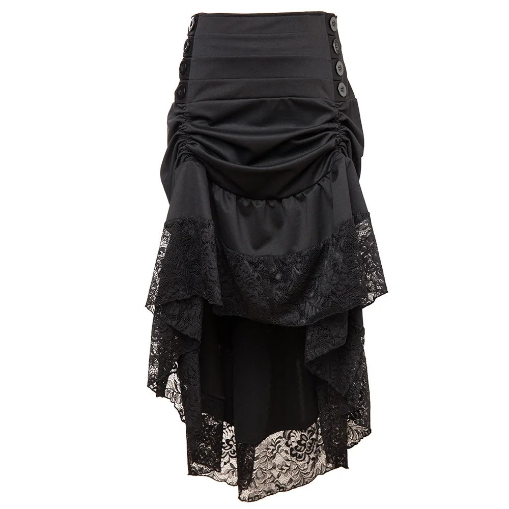 2026 Spring Vintage Steampunk Dress Victorian Medieval Ruffled Satin Drawstring Lace Patchwork Dress Trim Gothic Skirts Women