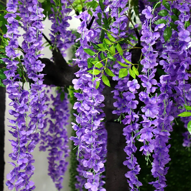 Artificial Wisteria Ratta Hanging Garland Silk Flowers String Trailing Vine Ivy Plants Party Wedding Garden Arch Floral Decor