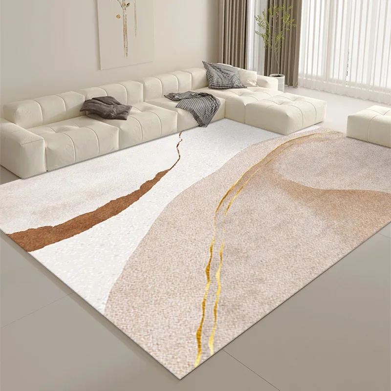 Modern Boho Minimalist Abstract Gold Line Area Rug Non-Slip Floor Mat for Living Room Bedroom Neutral Minimalist Home Decor
