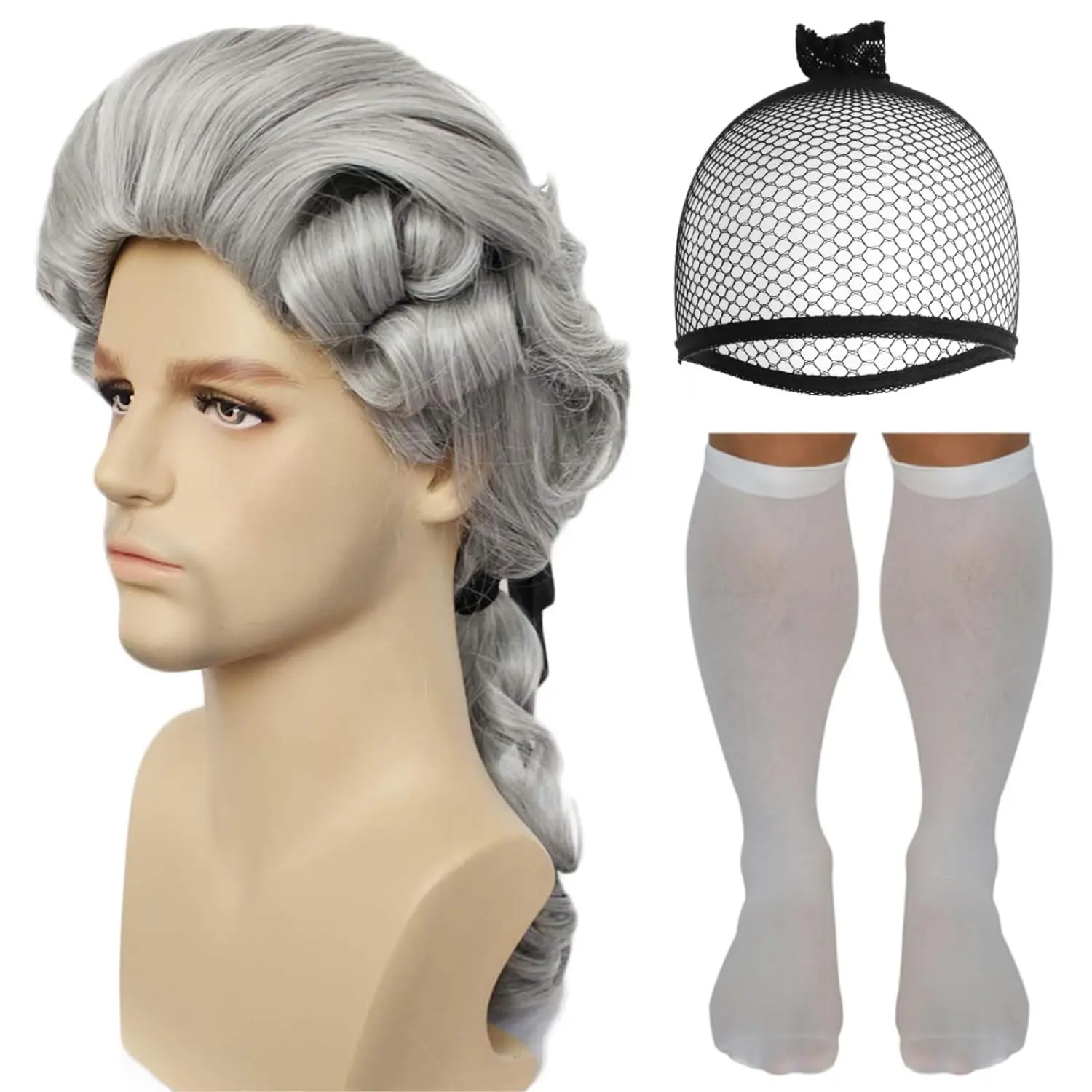 Advogado juiz barroco cosplay peruca encaracolada para homens, cabelo sintético longo histórico deluxe, fantasia de Halloween