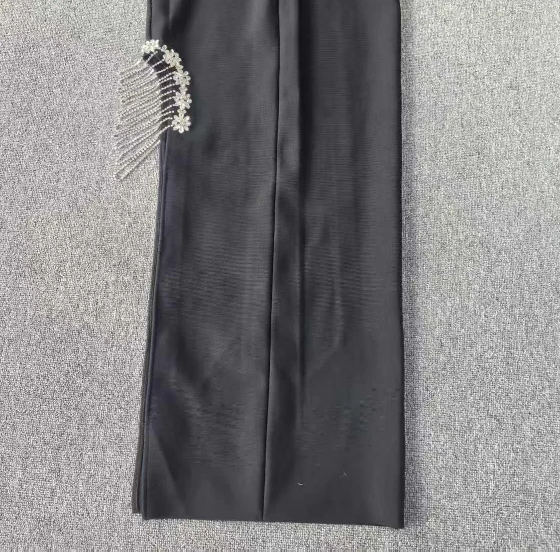 Dames bandage kristallen bloem avondjurk lange mouw strass franje bodycon maxi-jurk met split voor gala prom party