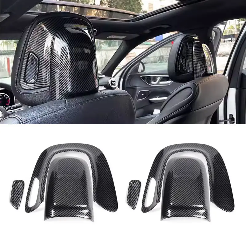 

6pcs Front Seat Headrest Adjusting Button Cover Trim For Mercedes Benz C GLC Class W206 X254 2022 2023 Carbon Fiber Texture
