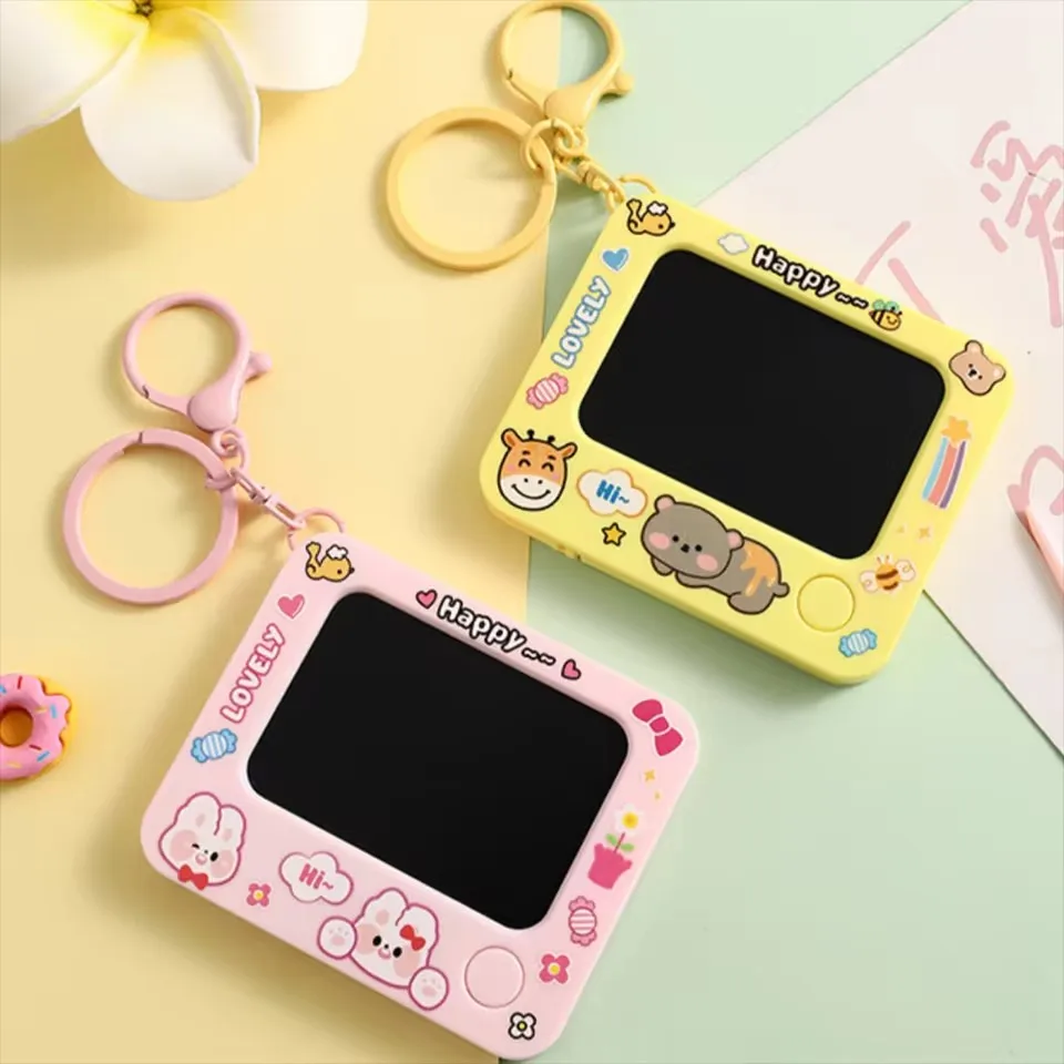 Creative Mini Graffiti Board Keychain One-click Clearing DIY Painting Keyring for Children Student Schoolbag Pendant Accessories
