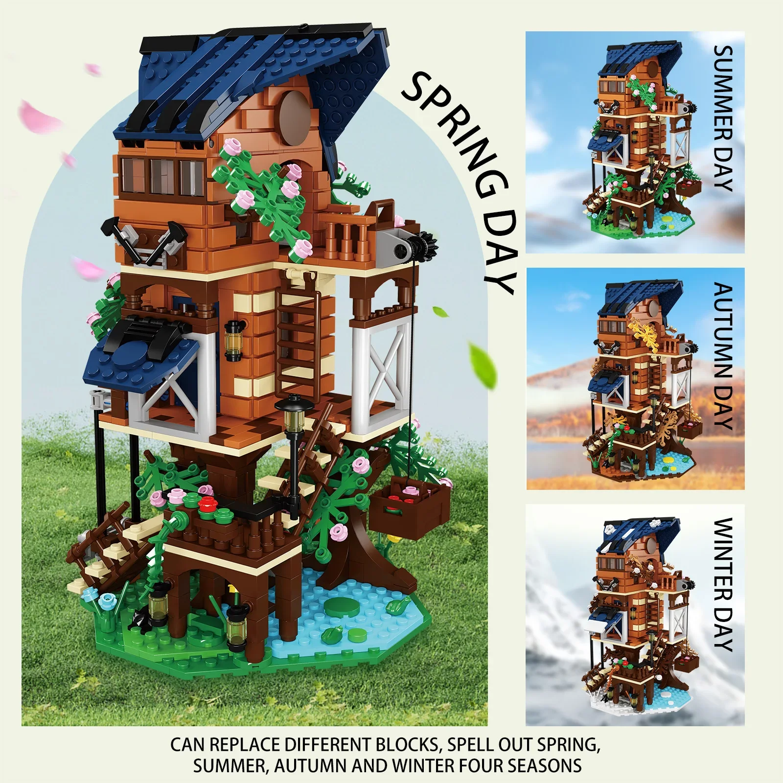 4 in 1 Street View Tree Building Blocks Toy Kit,Tree Building Set,Halloween Xmas Gift for Boys Girls Age 14+, Teen & Adult