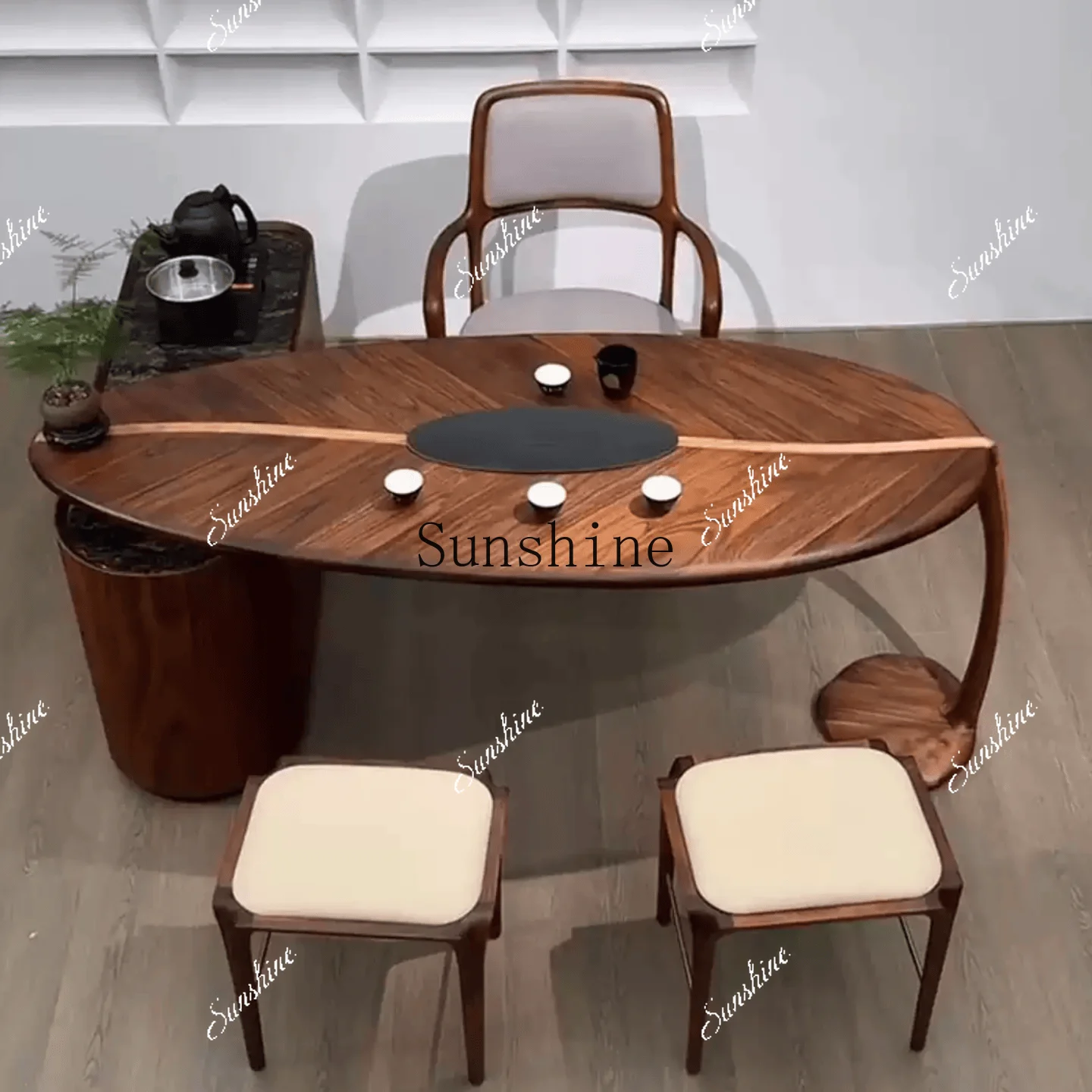 

Modern simple tea table North American black walnut new Chinese tea table and chairs FT