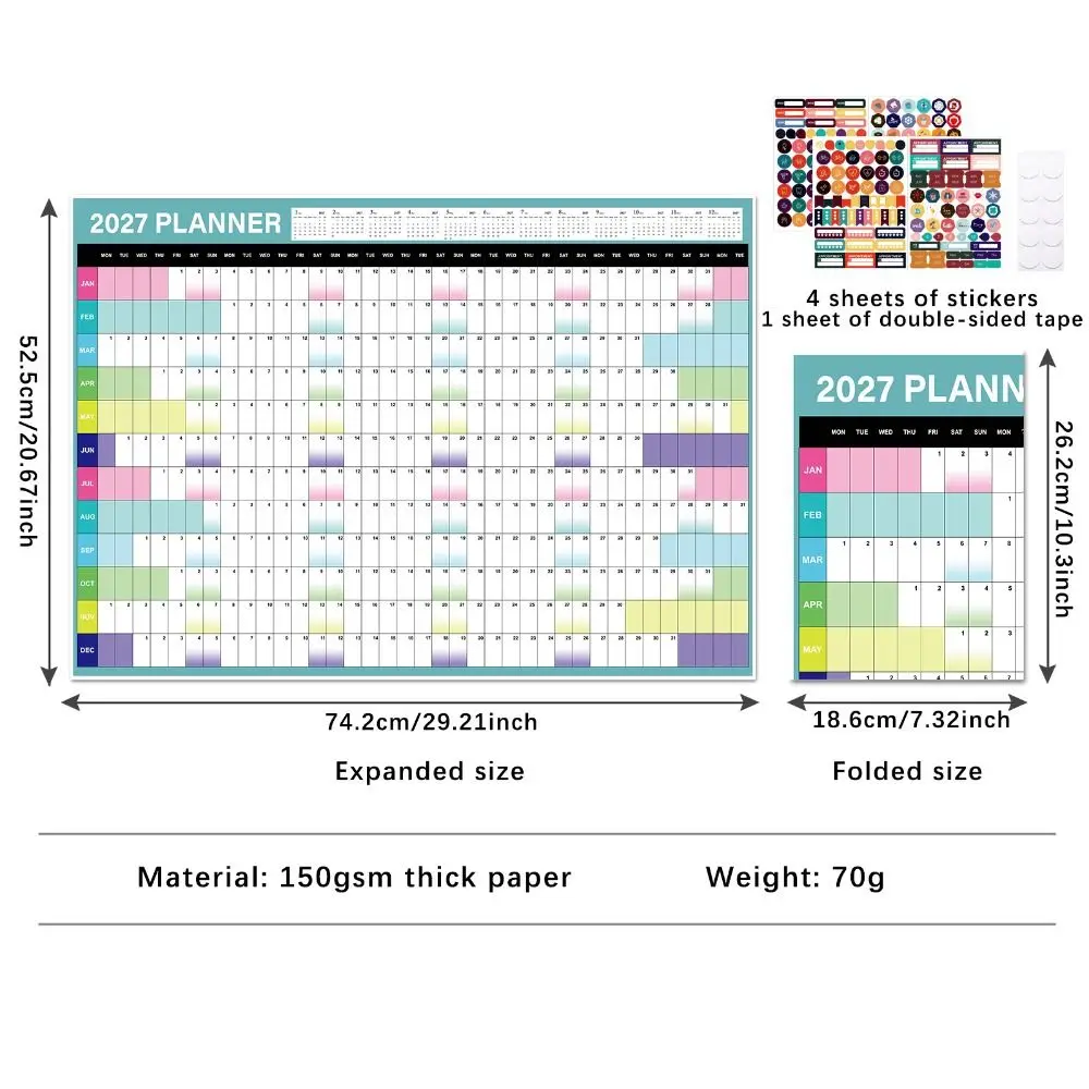 Paper 2027 Wall Calendar Multicolor Layout To Do List Schedule Calendar Planner Sheet Agenda Organizer Writable Planning Grid