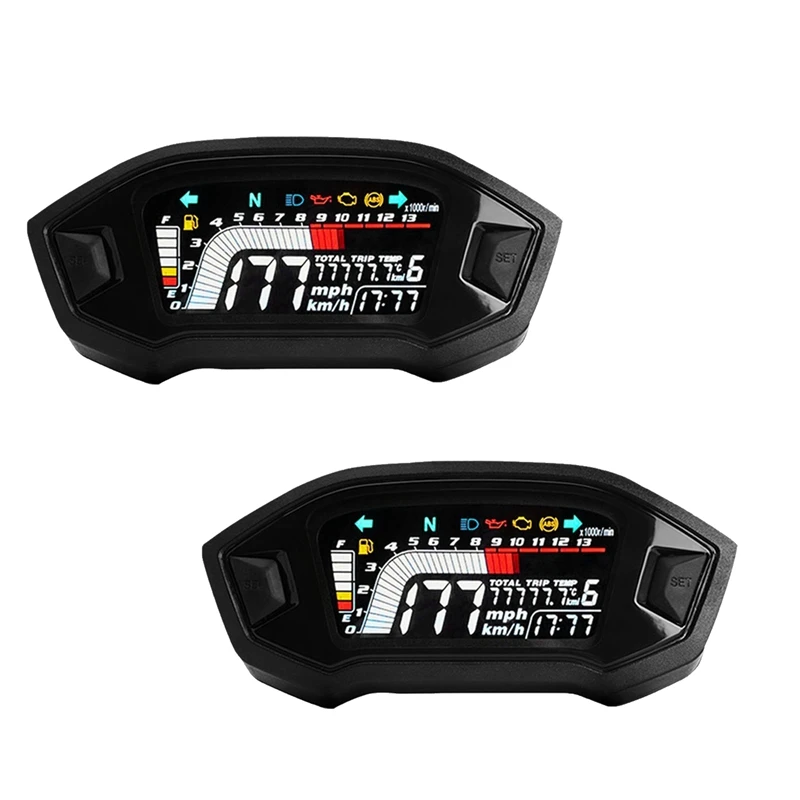 

2X Universal Motorcycle LCD Digital Speedometer 13000RPM Backlight Digital Odemeter Tachometer For 1,2,4 Cylinder A