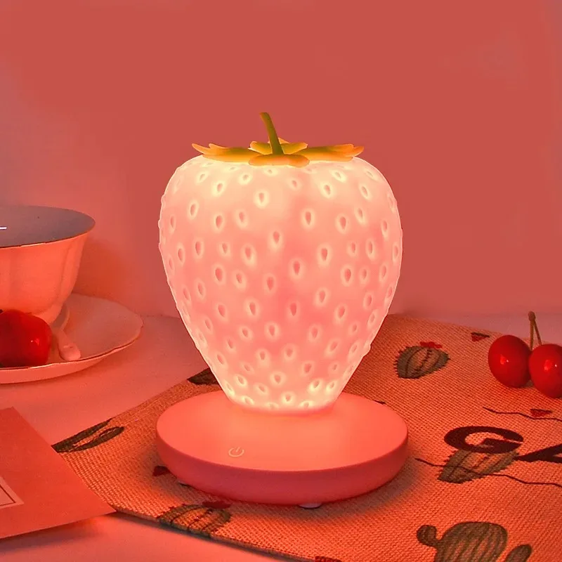 

LED Strawberry Night Lamp Silicon Touch-Sensor Nightlight for Kid Children Bedroom Decoration USB Charing Bedside Lamp