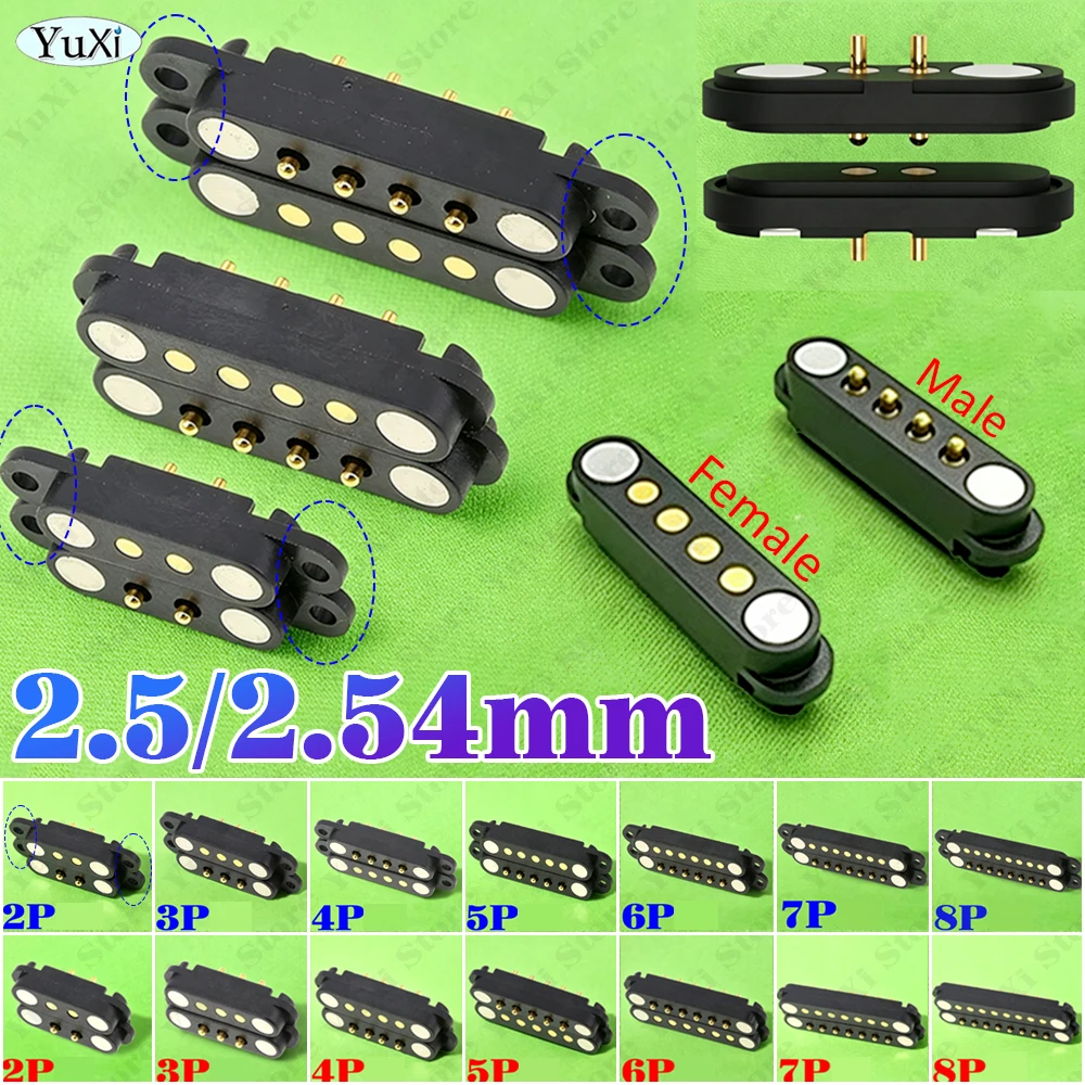1-10set DC Magnetic Pogo Pin Connector 2Pin 3P 4P 5P 6P 7P 8P Pogopin Male Female Spacing 2.5/2.54mm Loaded Power Socket 2A