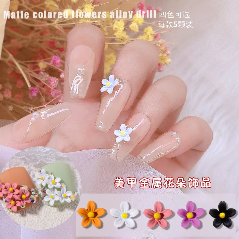 100PCS 3D Nails Flower Charm Decoration Decals  Flower Nail Rhinestones 3D Flower Five nail flower nail decoration flower,j6yyyt